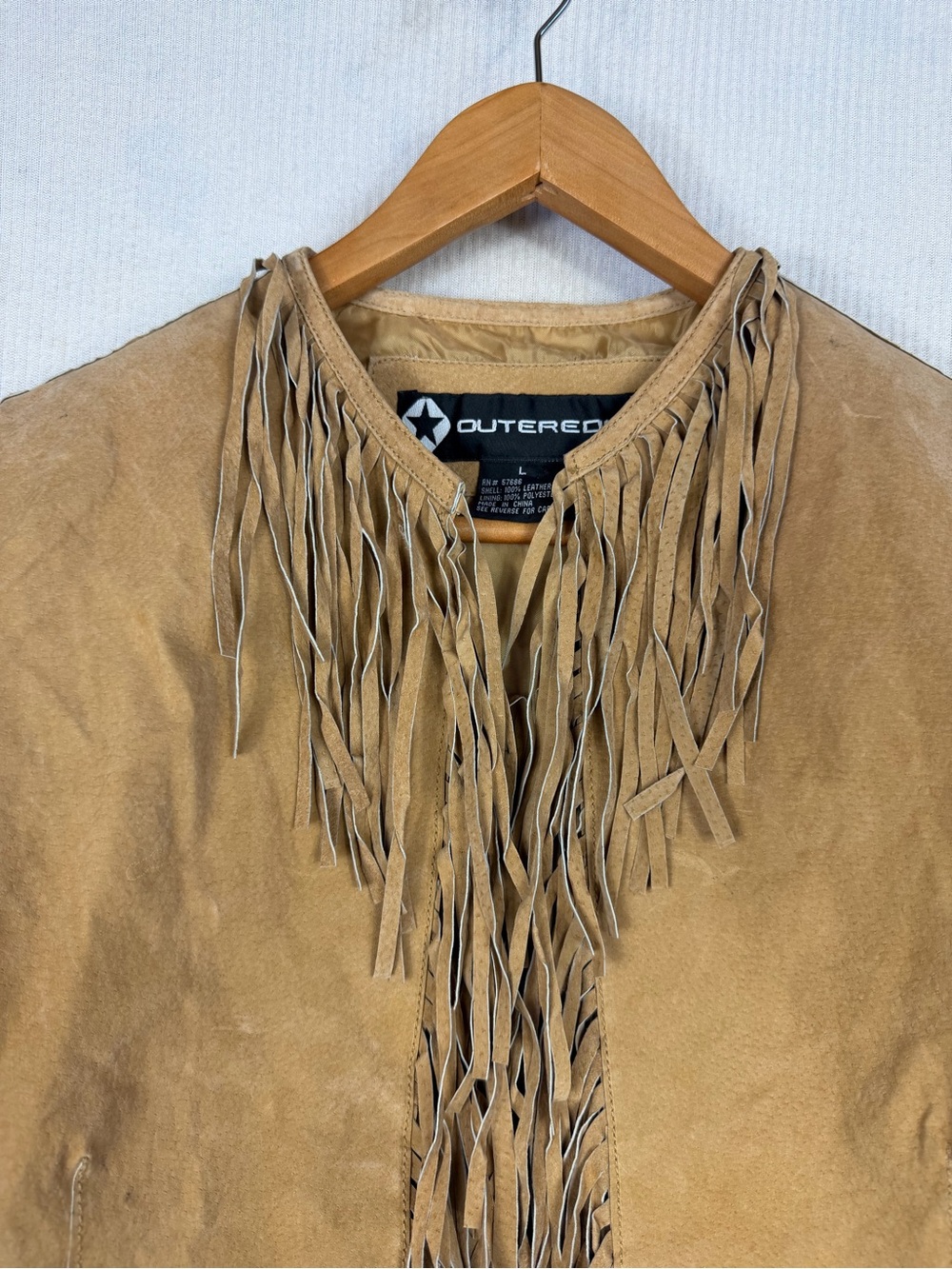 Vintage Outer Edge Genuine Leather Fringe Jacket Women L Tan Western Boho Suede - Picture 3 of 12